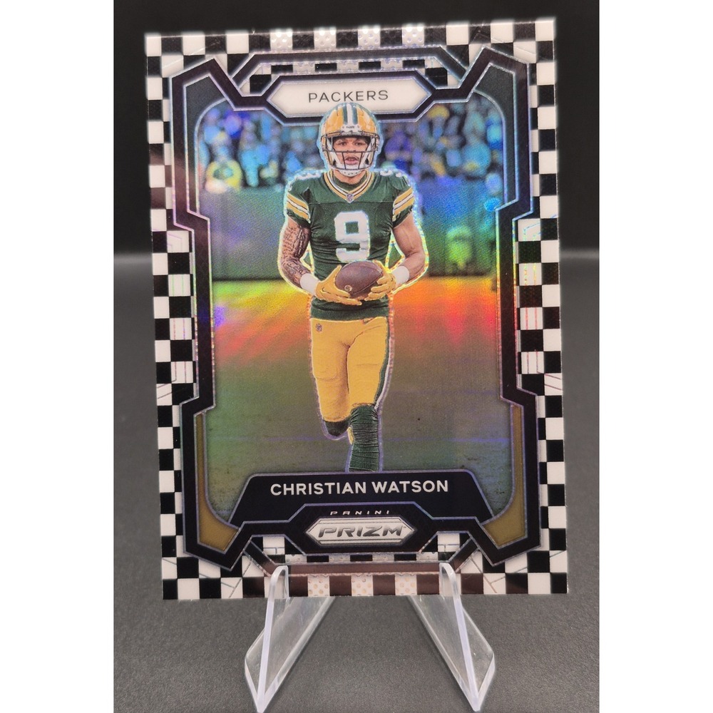 2023 Panini Prizm Christian Watson Black and White Checker Prizm #107 SP Packers